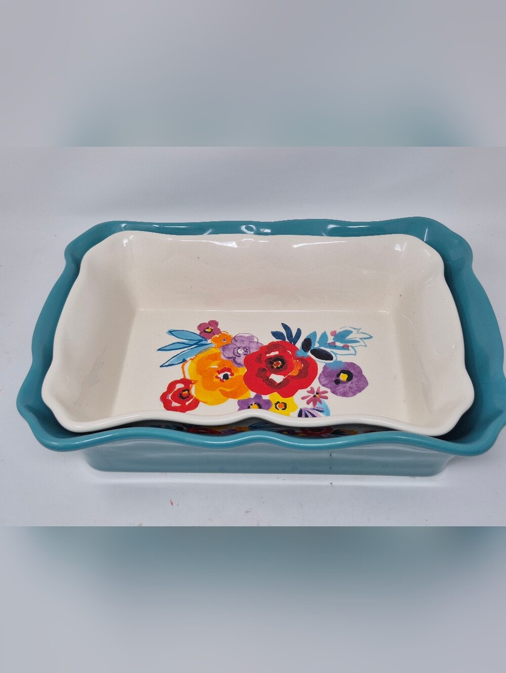 Pioneer Woman Turquoise Floral Baking Dish Set